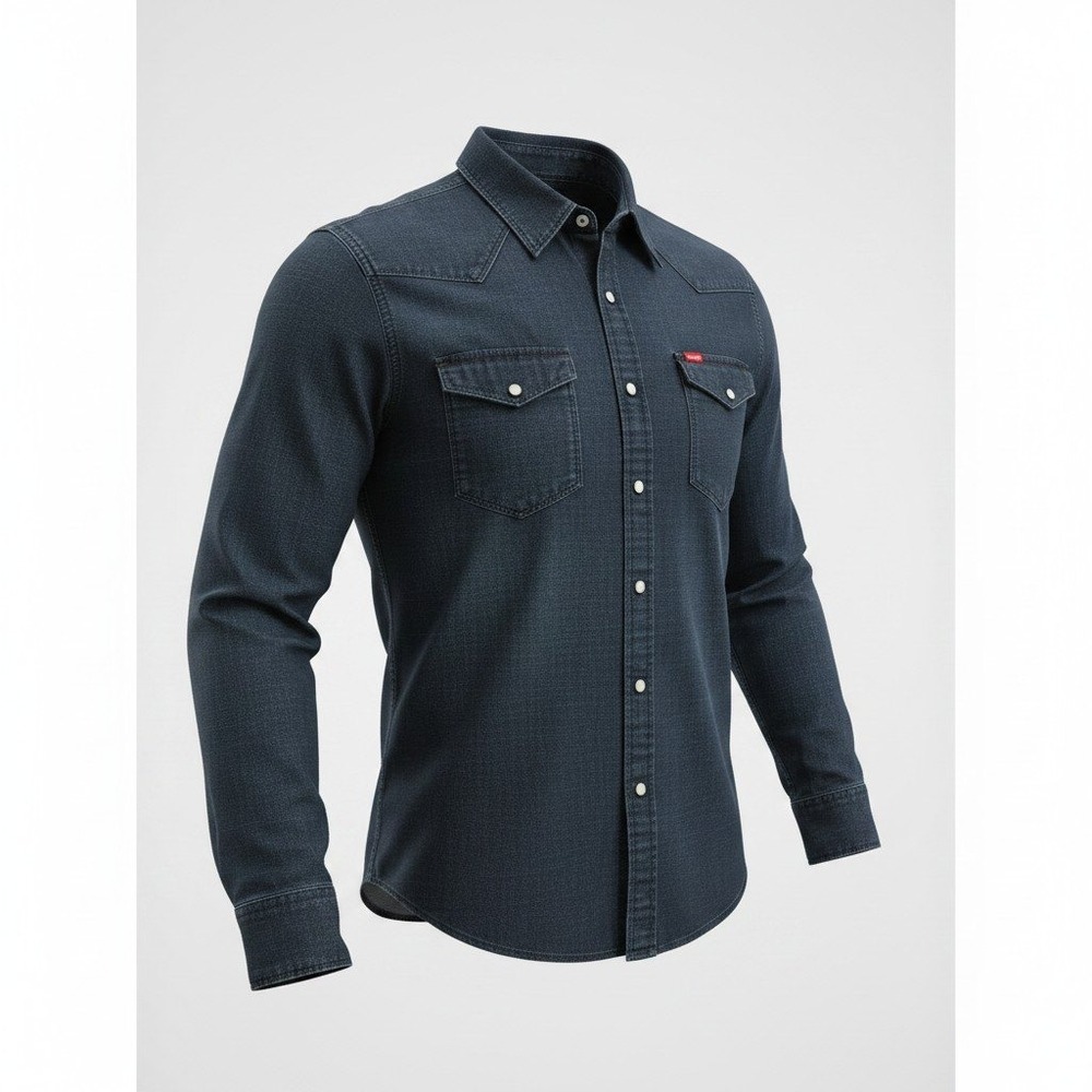 Wrangler Retro Premium Western Shirt Mens Large Dark Pearl Snap Stretch Denim